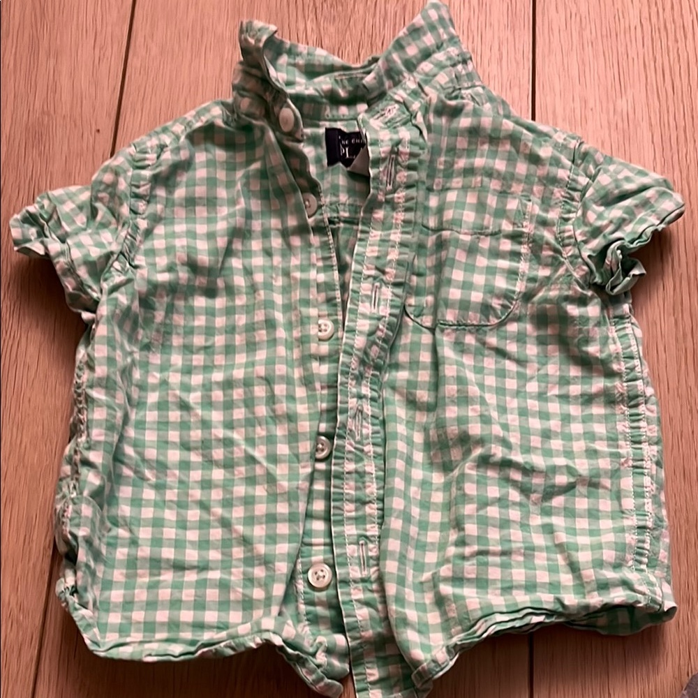 Green and White Gingham Button Down Shirt